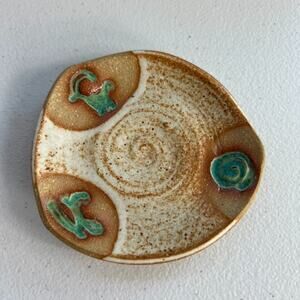 Studio Art Pottery 3.5" Stoneware Trinket Dish Tray Handmade Signed